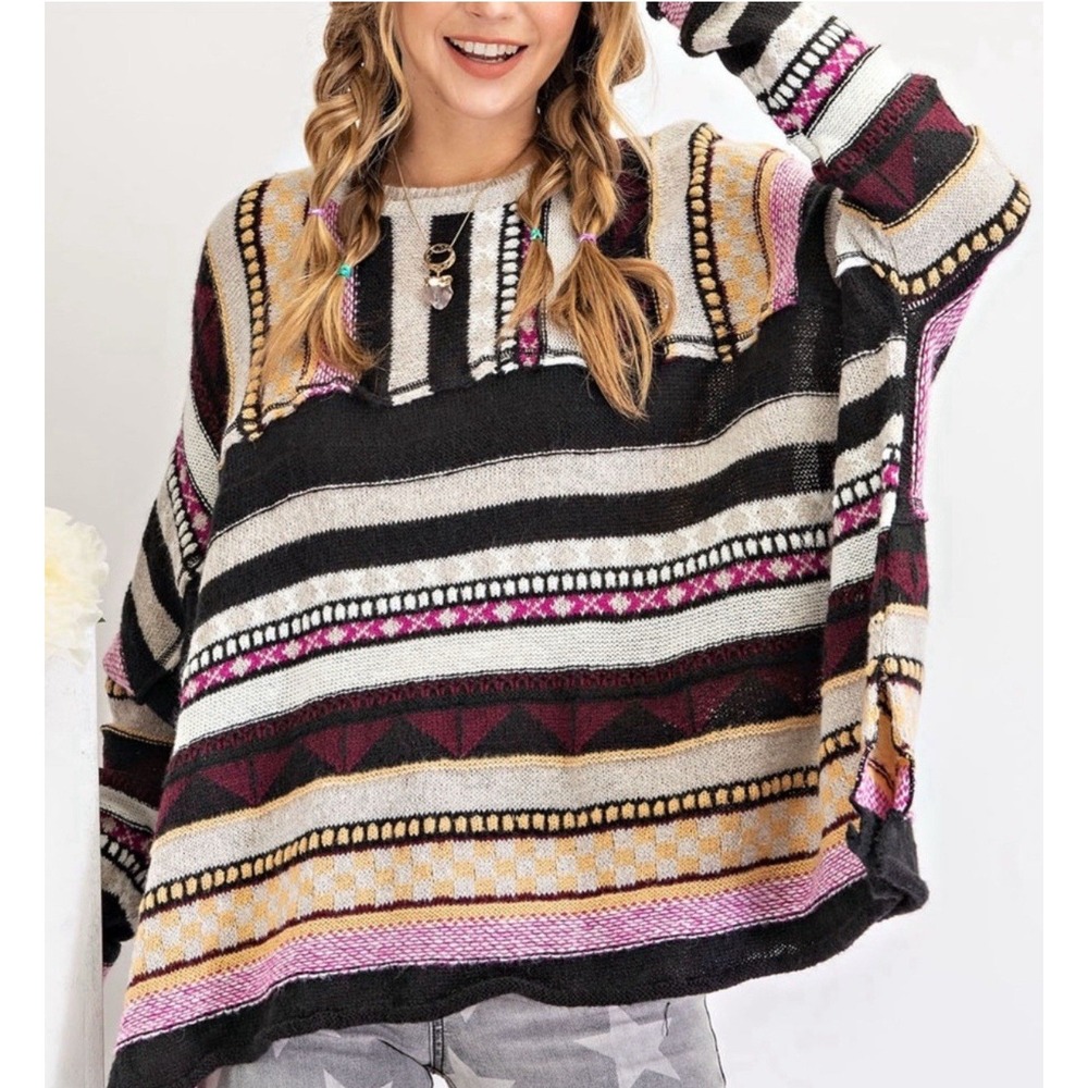 Easel Crochet Oversized Sweater‎ Colorful Boxy Boho Hippie Women's Size Small - Picture 3 of 12